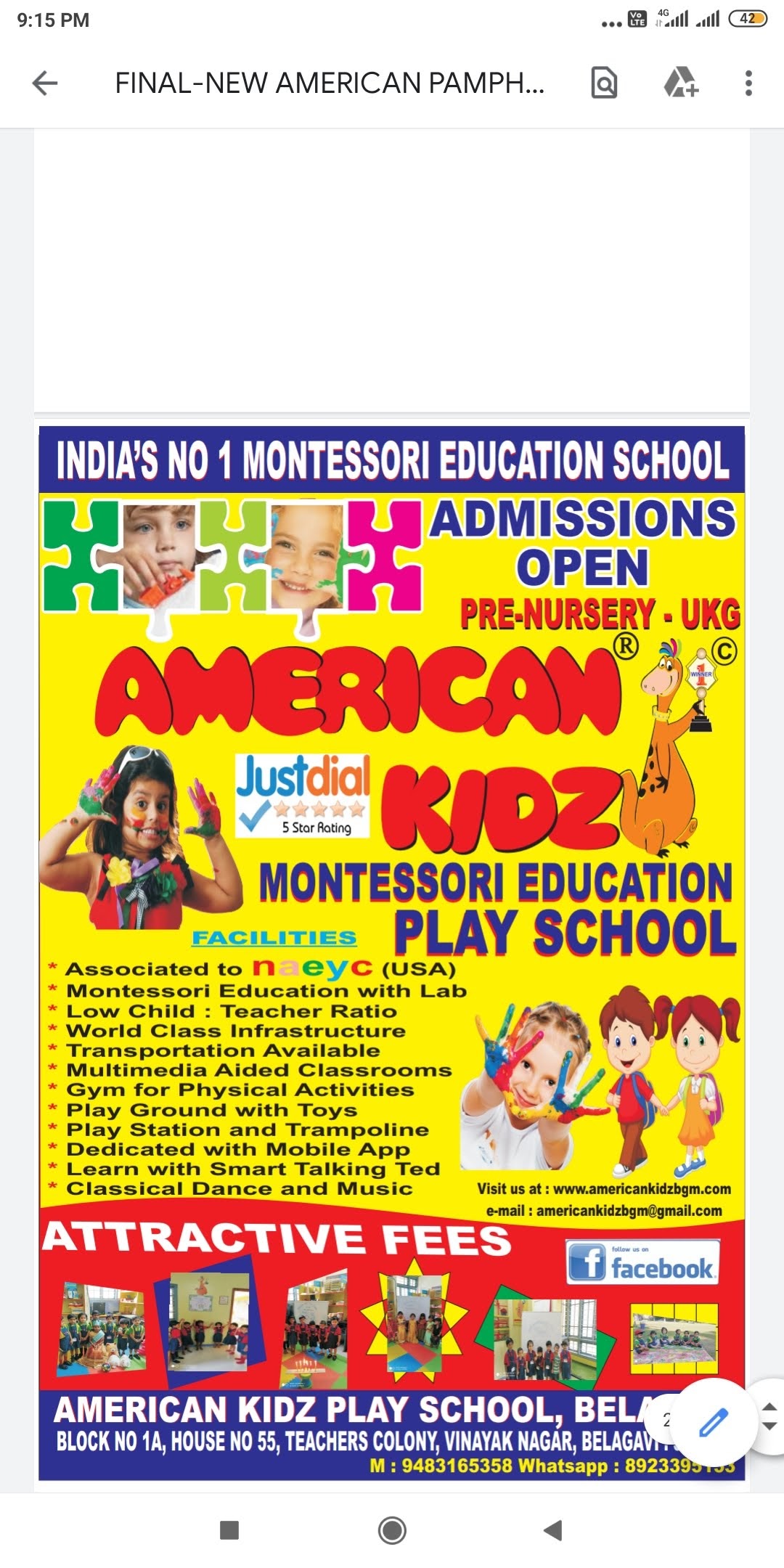 American Kidz Play School, Belagavi|Colleges|Education